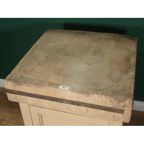 393 - A Butchers Block on painted pine cupboard base 2ft 8