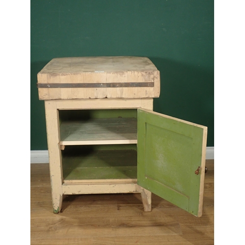 393 - A Butchers Block on painted pine cupboard base 2ft 8