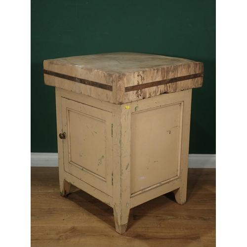 393 - A Butchers Block on painted pine cupboard base 2ft 8