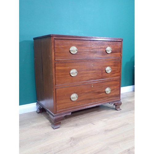 396 - A mahogany Chest of three long drawers on bracket feet, A/F, 2ft 11