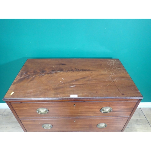 396 - A mahogany Chest of three long drawers on bracket feet, A/F, 2ft 11