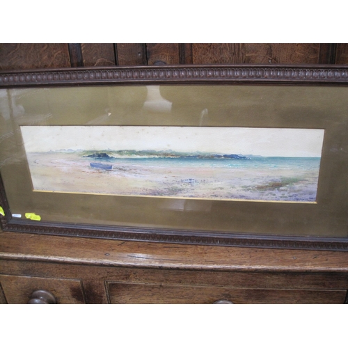 406 - ROBERT ALLEN. Shore view with beached boats, signed, watercolour, 6 x 22in; and one other watercolou... 