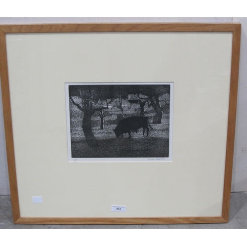 412 - ADRIAN BARTLETT, 'Grazing in an orchard', etching, numbered 1/40 and pencil signed, pl. 9 x 11¼in; t... 