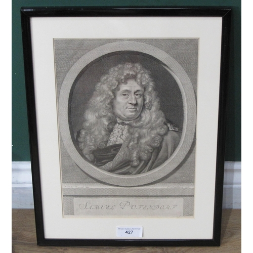 427 - After D. KLOCKER, portrait engraving of Samuel Pufendorf, pl. 14 x 12in; a portrait engraving after ... 