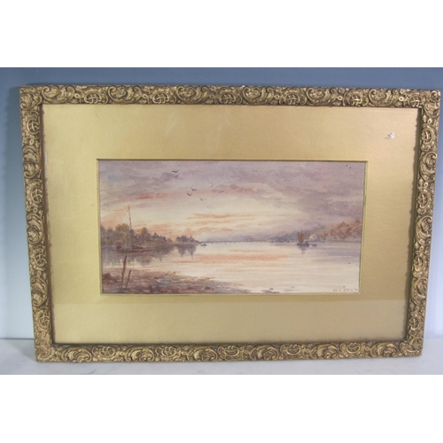 432 - W.C. FINCH. A tranquil estuary view, signed, watercolour, 6½ x 12½ in; a watercolour by Doris Philli... 