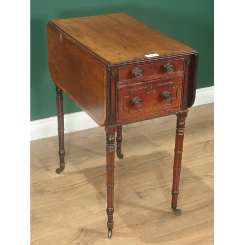 44 - ***WITHDRAWN***A mahogany dropleaf Sewing Table, fitted two drawers on turned supports and casters, ... 