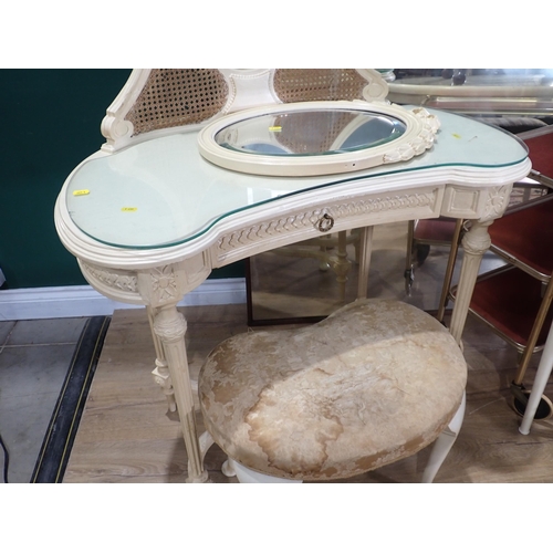 48 - ***WITHDRAWN***A painted kidney shaped Dressing Table, two painted Stools, an oval painted Table, a ... 