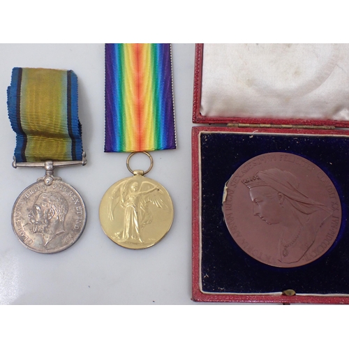 62 - A pair of 1st World War Medals awarded to 33148.3.A.M.W. Cave RAF, and a Victorian 1837-97 copper Me... 