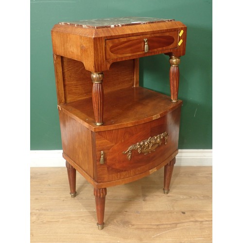 39 - A Continental marble topped walnut Bedside Stand