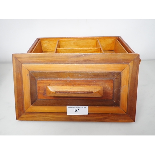 67 - A WWII German Prisoner of War Jewellery Box of sarcophagus form, having stepped lid, interior tray a... 