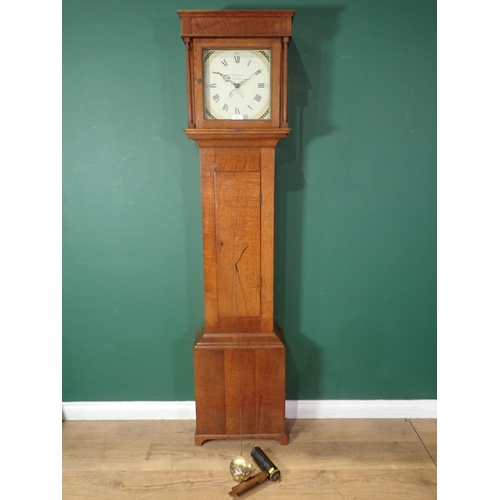 725 - An oak cased cottage Longcase Clock, the painted square dial inscribed Teddeman, Canterbury, 6ft 7in... 