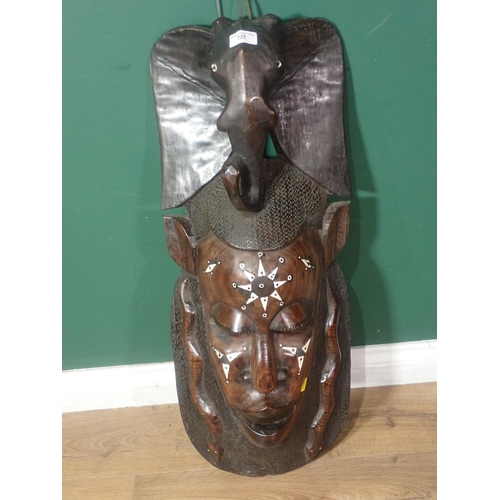 727 - A large African carved Mask with elephant head surmount, 2ft 10in