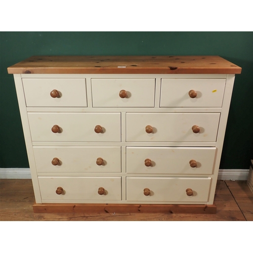 794 - A modern painted and pine multi Chest of drawers on plinth base, 4ft 5in W x 3ft 6in H x 17in deep