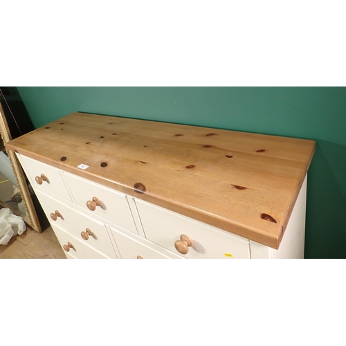 794 - A modern painted and pine multi Chest of drawers on plinth base, 4ft 5in W x 3ft 6in H x 17in deep