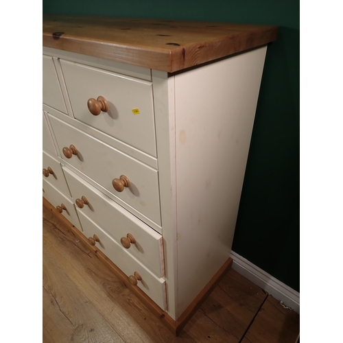 794 - A modern painted and pine multi Chest of drawers on plinth base, 4ft 5in W x 3ft 6in H x 17in deep