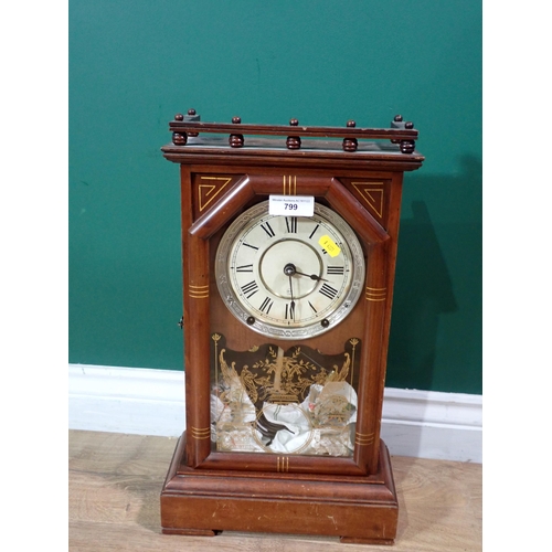 799 - An American Mantel Clock with circular dial, 19in H