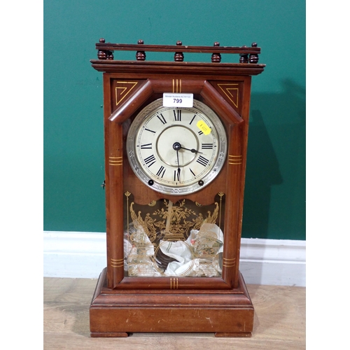 799 - An American Mantel Clock with circular dial, 19in H