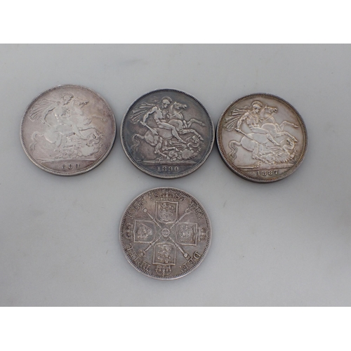 85 - Three Victorian Crowns, 1887, 1889 and 1890, and a Double Florin, 1887