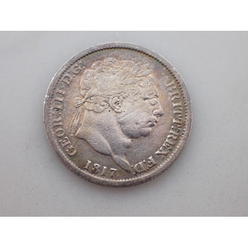 86 - A silver Watch Chain, four silver Medallions, a George III Shilling, 1817, a Sixpence, 1887, an Edwa... 