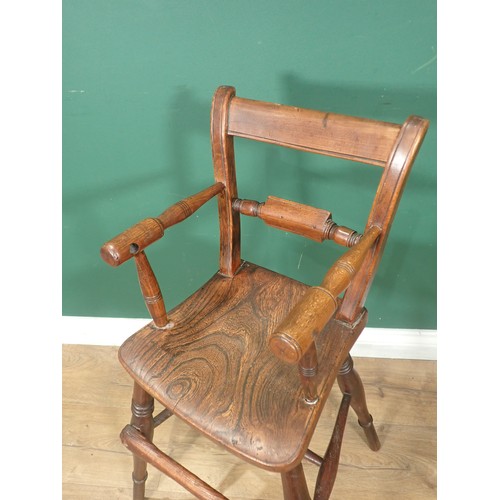 383 - A 19th Century fruitwood and elm child's Oxford High Chair on turned supports and stretchers