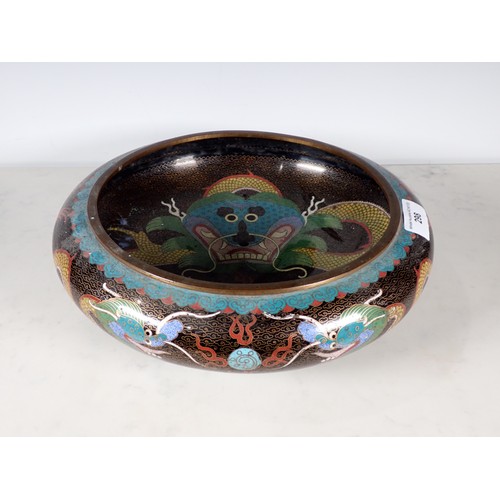 298 - A Cloisonne shallow Bowl, with dragon designs, 12in Diam