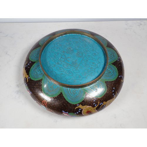 298 - A Cloisonne shallow Bowl, with dragon designs, 12in Diam