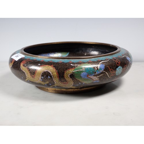 298 - A Cloisonne shallow Bowl, with dragon designs, 12in Diam