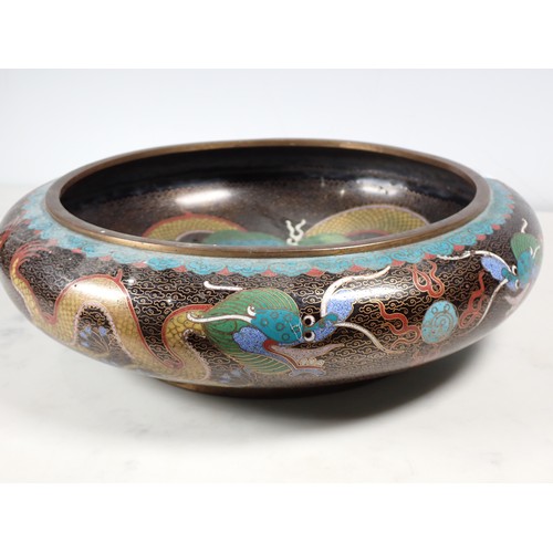 298 - A Cloisonne shallow Bowl, with dragon designs, 12in Diam