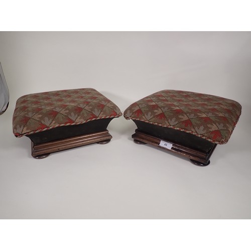 65 - A pair of Victorian square Footstools with chessboard woolwork tops on turned feet, 14in square