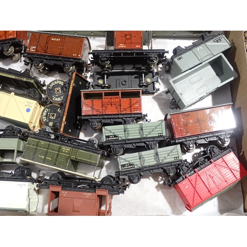 103 - A box containing thirty Hornby-Dublo Coaches and Wagons including G.W.R. Brake Van and Packing Van