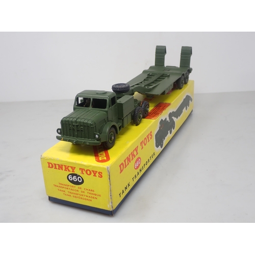 108 - A boxed Dinky Toys No.660 Tank Transporter with Hudson Dobson label to lid