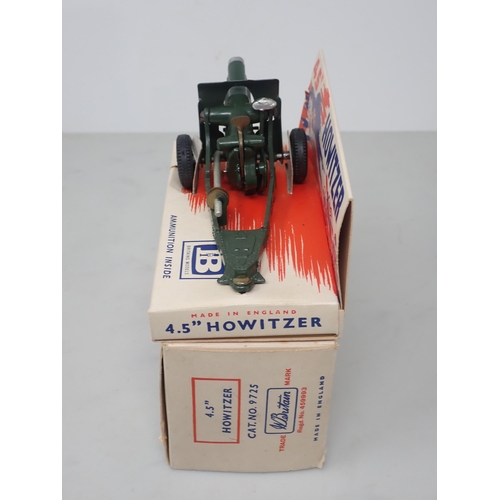 134 - A boxed Britains 4.5'' Howitzer, ex-shop stock, mounted on card base with ammunition in sealed bag, ... 