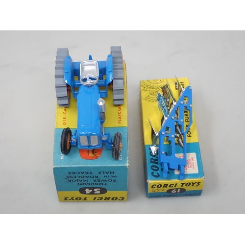 146 - A boxed Corgi Toys No.54 Fordson 'Power Major' and a boxed Corgi Toys No.61 Four Furrow Plough