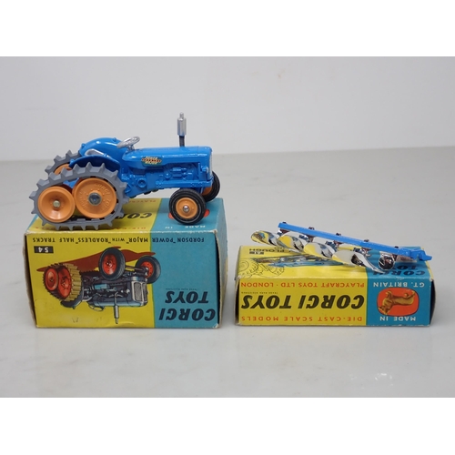 146 - A boxed Corgi Toys No.54 Fordson 'Power Major' and a boxed Corgi Toys No.61 Four Furrow Plough