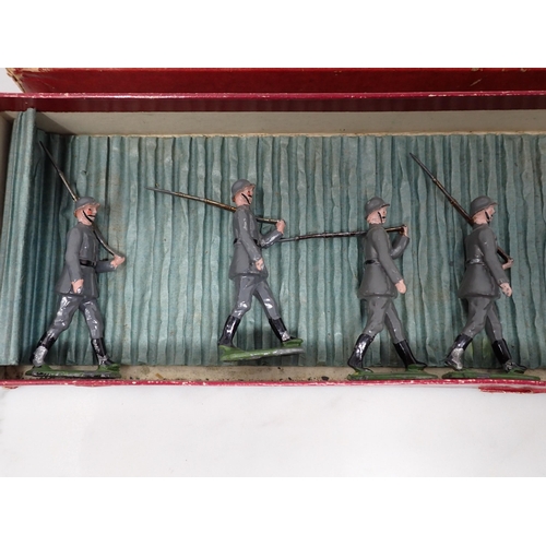 157 - A boxed Set of Britains 1930's German Infantry in grey issue box, no insert, repair to corner, hand ... 