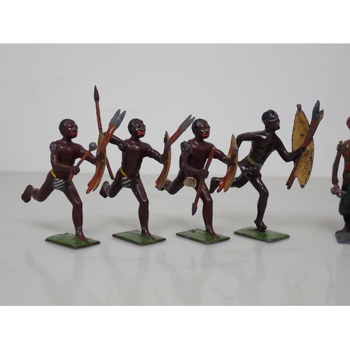 163 - Twenty Britains diecast Figures of Zulus and Zulu Wars period British Soldiers with stretcher bearer... 