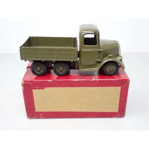 172 - A boxed Britains No.1335 Six Wheel Tipper Army Lorry, early post-war version. VG/Ex, box VGC, yellow... 