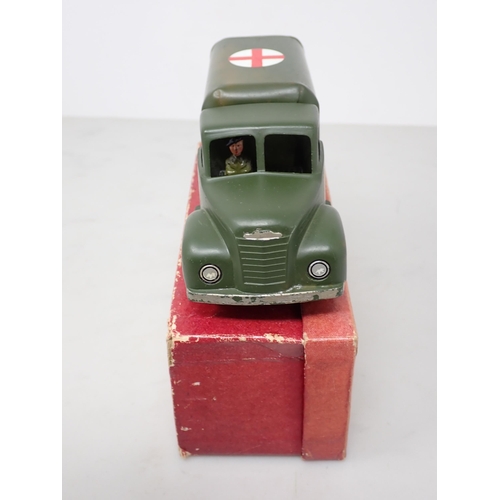 175 - A boxed Britains No.1512 Army Ambulance with stretcher and driver. VGC, box VG-Ex