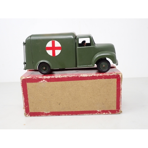 175 - A boxed Britains No.1512 Army Ambulance with stretcher and driver. VGC, box VG-Ex