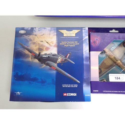 184 - A boxed Corgi Aviation Archive Avro Lancaster, two Hawker Hurricanes and a Spitfire