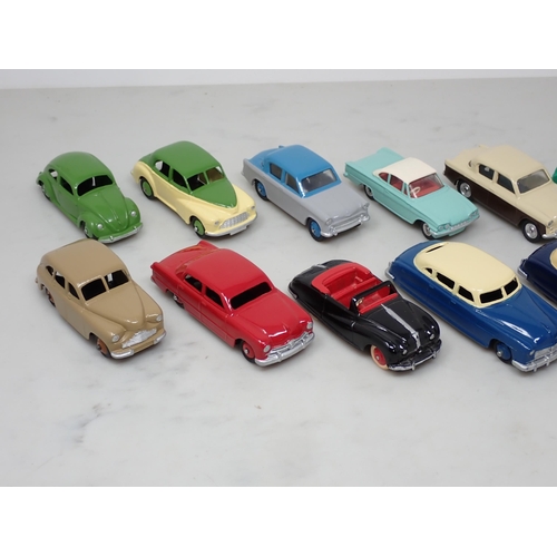 191 - Sixteen mainly repainted Dinky Toys including Vanguard, Ford Sedan, Austin Atlantic, etc.