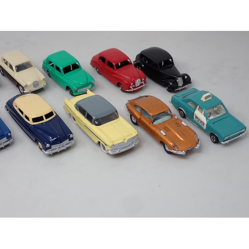 191 - Sixteen mainly repainted Dinky Toys including Vanguard, Ford Sedan, Austin Atlantic, etc.