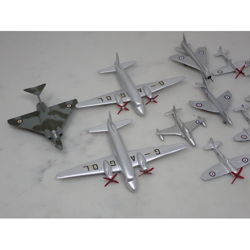 194 - Twelve repainted Dinky Toys Aircraft including Gloster Javelin, two Gloster Meteors, Viking, etc.