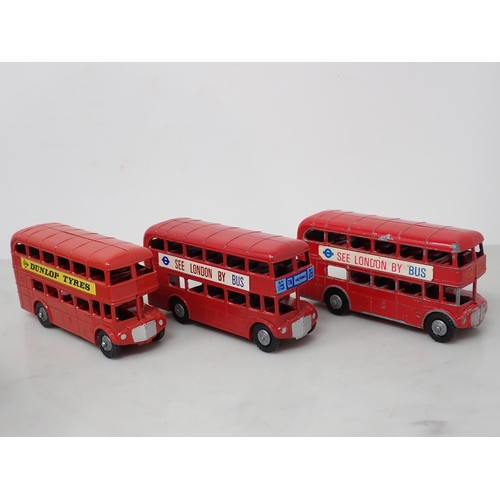 196 - A repainted Dinky Toys Pullmore Car Transporter, three Buses and seven Cars including Jaguar 3.4 lit... 