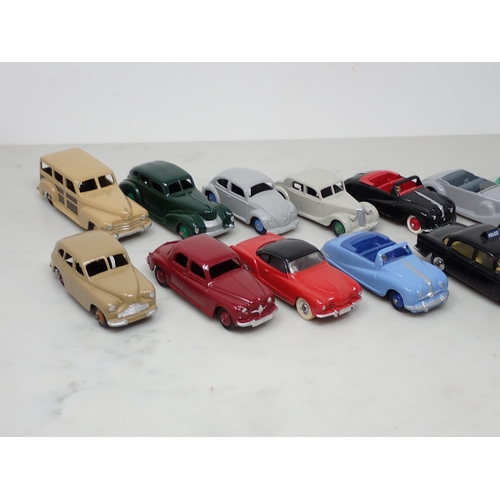 198 - Sixteen repainted Dinky Toys including pre-war Lagonda, Vanguard, Rover 75, etc.