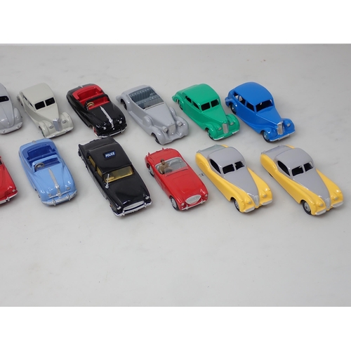 198 - Sixteen repainted Dinky Toys including pre-war Lagonda, Vanguard, Rover 75, etc.