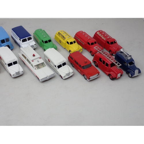 200 - Sixteen repainted Dinky Toys and Corgi Toys including Mobilgas, Benzol Tankers and Electric Dairy Va... 