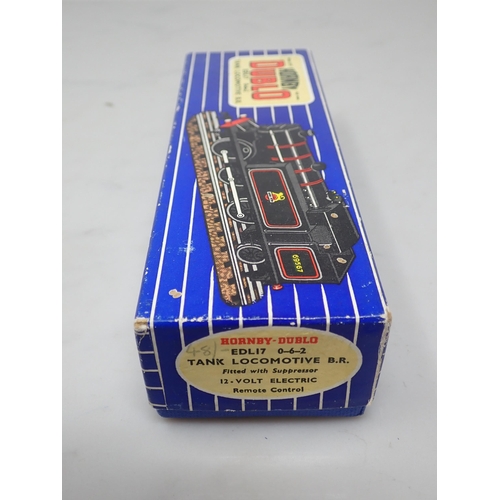 23 - Hornby-Dublo EDL17 0-6-2T matt, unused, late box with literature
Locomotive in mint condition with n... 