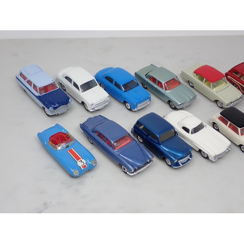 235 - Sixteen Corgi Toys, some repainted including Lotus Mk 11, Jaguar Mk10, Hillman Husky, etc.