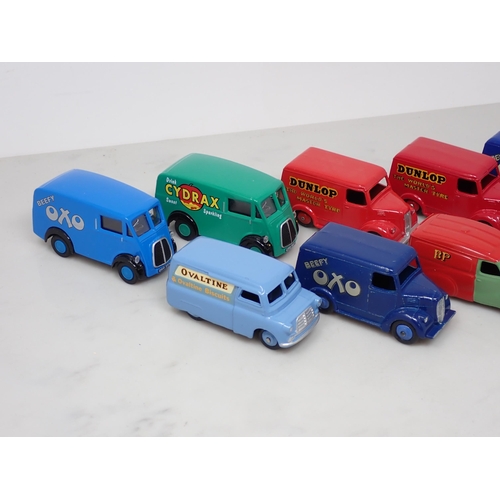 238 - Ten repainted Corgi and Dinky Toys Commercial Vans including 'Dunlop', 'Oxo', 'Hovis', etc.